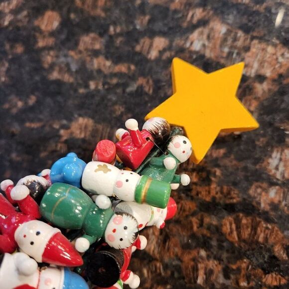 Vintage Wooden Toy Christmas Tree Mini Santa Snowman Drum Bell People Ornaments - Picture 7 of 10